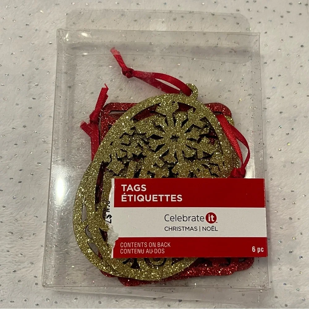 Glittery “Let it Snow” and “Happy Holidays” Ornament Set Rounds and Squares